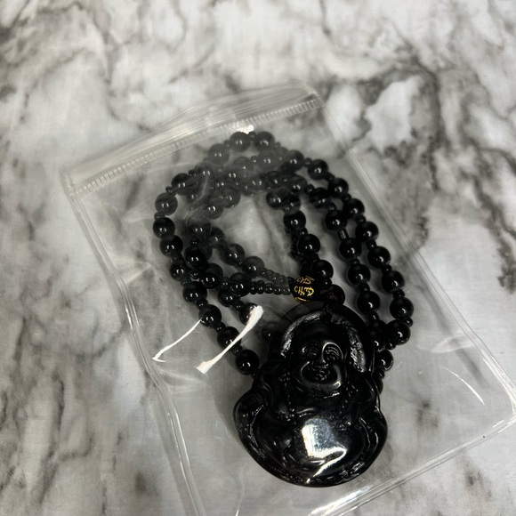 JADE obsidian Black Hand Carved Maitreya Buddah Pendant Necklace - Picture 4 of 9